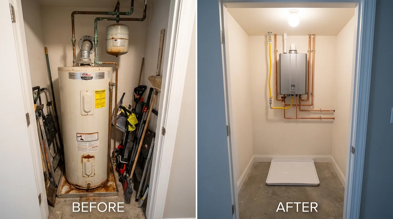 Tank water heater versus wall-mounted tankless unit comparison for Glen Alpine, NC homeowners